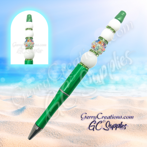 Beaded Pen - Green with colorful bead