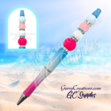 Beaded Pen - Blue and Pink Ombre with Pink Glow Beads