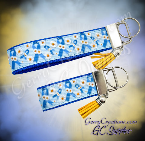 Awareness - Blue Ribbon with Daisy - Twin to Twin Transfusion KeyFobs