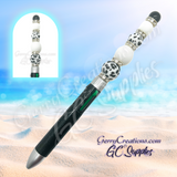 Beaded Pen - Black and cow print beads with 4 color ink