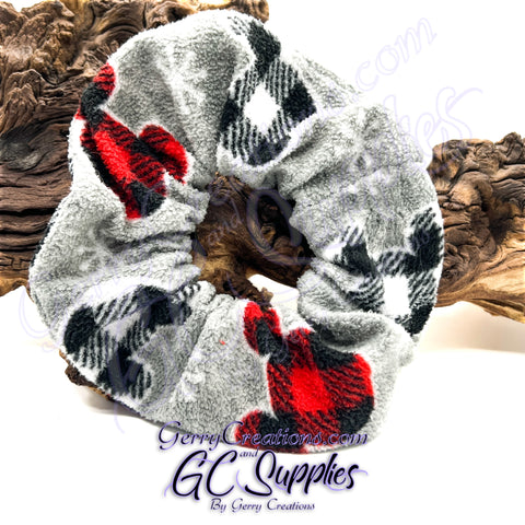 Scrunchie - Fluffy Plaid Mouse Heads