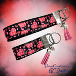 Heart Pink Red Plaid Love on black KeyFobs