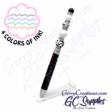 Beaded Pen - Black and cow print beads with 4 color ink