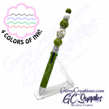 Beaded Pen - Olive Green and hexagon animal print bead with 4 color ink