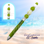 Beaded Pen - Olive Green and hexagon animal print bead with 4 color ink