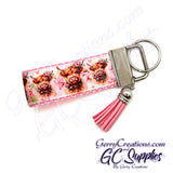 Highland Cows with Pink Flowers KeyFobs