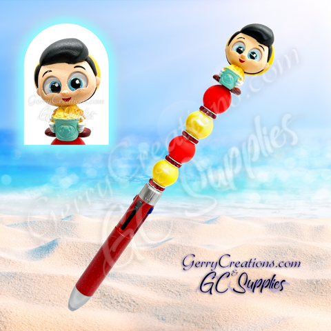 Character Beaded Pen - Wooden Boy - 4 color ink