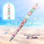 Beaded Pen - Pink and Teal with Pink Butterlfies