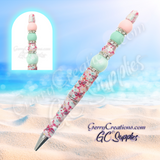 Beaded Pen - Pink and Teal with Pink Butterlfies