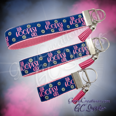 The Goodest Girl - with Daisies on Light Navy KeyFobs