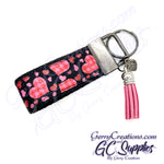 Heart Pink Red Plaid Love on black KeyFobs