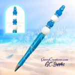 Beaded Pen - Bright blue with blue and white beads