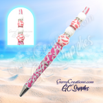 Beaded Pen - Cow print in Pink and white