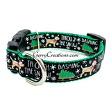 Dashing through the Snow on Black Collar & Leash