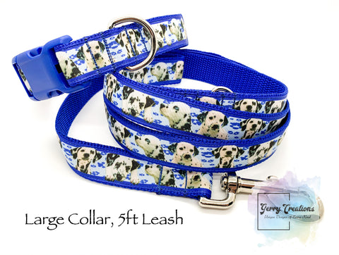 Dalmatians on Royal Blue, Collar & 5ft Leash Set