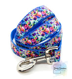 Rainbow Swirls on Blue, Collar & 5ft Leash Set