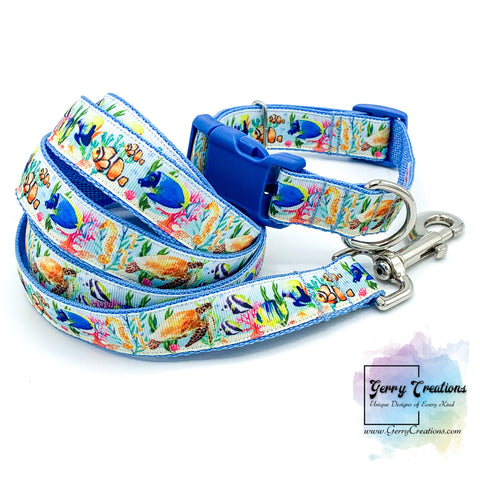 Colorful Underwater Fish, Collar & 5ft Leash Set