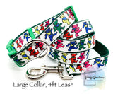 Dancing Bears on Forest Green, Collar & 4ft Leash Set