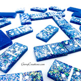 Dominos - Blue Glitter with White dots