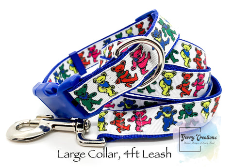 Dancing Bears on Blue, Collar & 4ft Leash Set