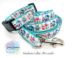 Cute Penguins and Snowflakes Collar & 5ft Double Sided Leash Set